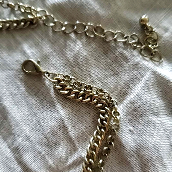 Double Strand Necklace Mexican Opal & Crystal Rhinestones on Gold Tone Chains - Picture 7 of 9